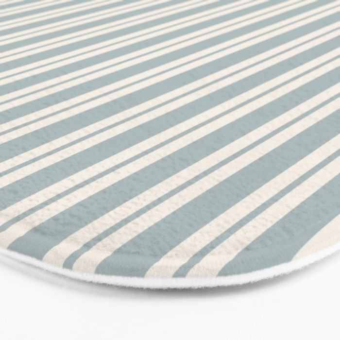 Classic Double Stripe Pattern in Light Blue-Gray and Cream  Bath Mat Gallery Image 3
