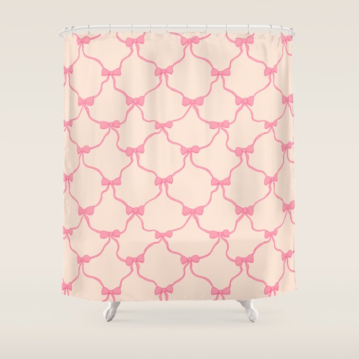 Coquette style ribbons and bows pattern in pink Shower Curtain Gallery Image 1