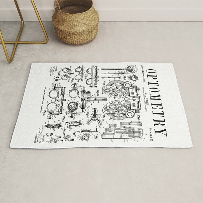 Optometrist Optometry Eye Doctor Tools Vintage Patent Print Rug Gallery Image 1