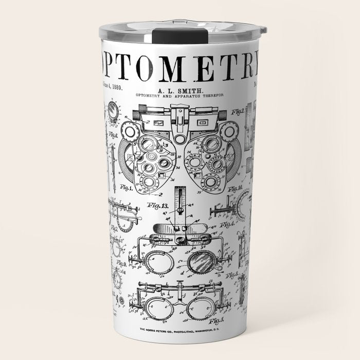 Optometrist Optometry Eye Doctor Tools Vintage Patent Print Travel Mug Gallery Image 1