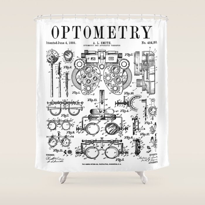 Optometrist Optometry Eye Doctor Tools Vintage Patent Print Shower Curtain Gallery Image 1