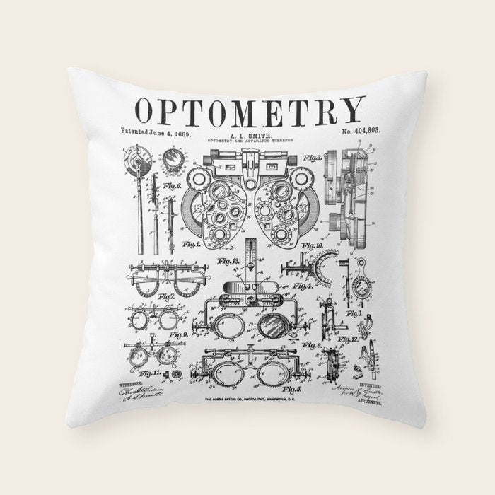 Optometrist Optometry Eye Doctor Tools Vintage Patent Print Throw Pillow Gallery Image 6