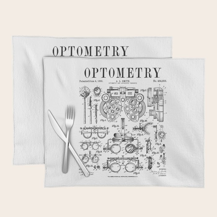Optometrist Optometry Eye Doctor Tools Vintage Patent Print Placemat Gallery Image 1