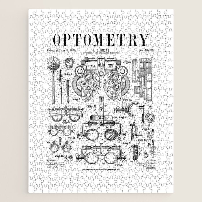 Optometrist Optometry Eye Doctor Tools Vintage Patent Print Jigsaw Puzzle Gallery Image 1