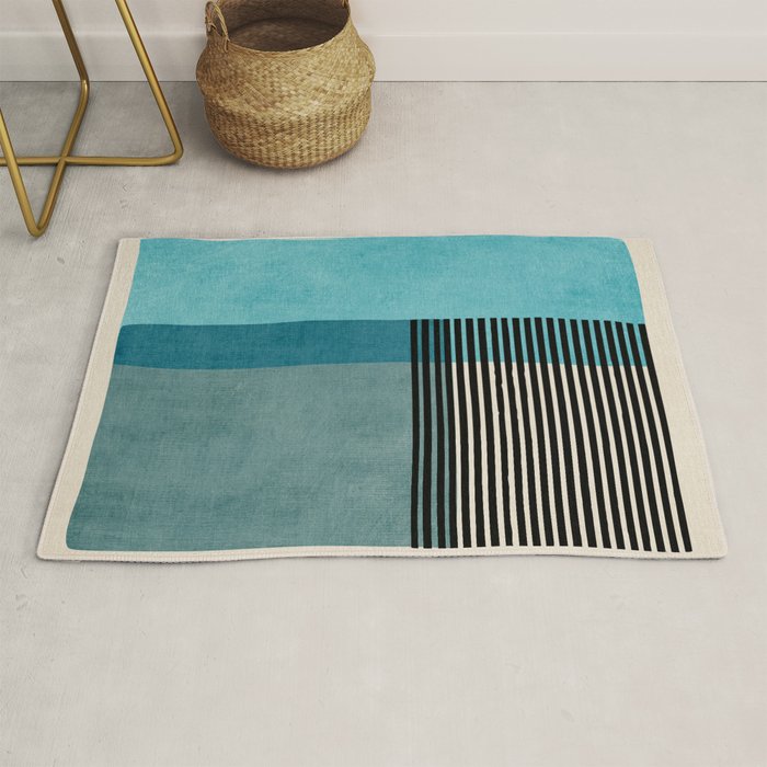 Blue Black Gray Abstract Bold Linen Wall Art 01 Rug Gallery Image 1