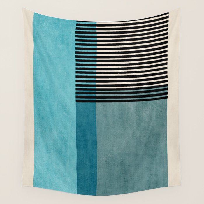 Blue Black Gray Abstract Bold Linen Wall Art 01 Wall Tapestry Gallery Image 4