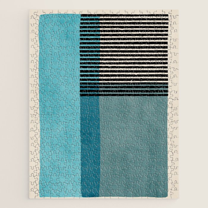 Blue Black Gray Abstract Bold Linen Wall Art 01 Jigsaw Puzzle Gallery Image 1