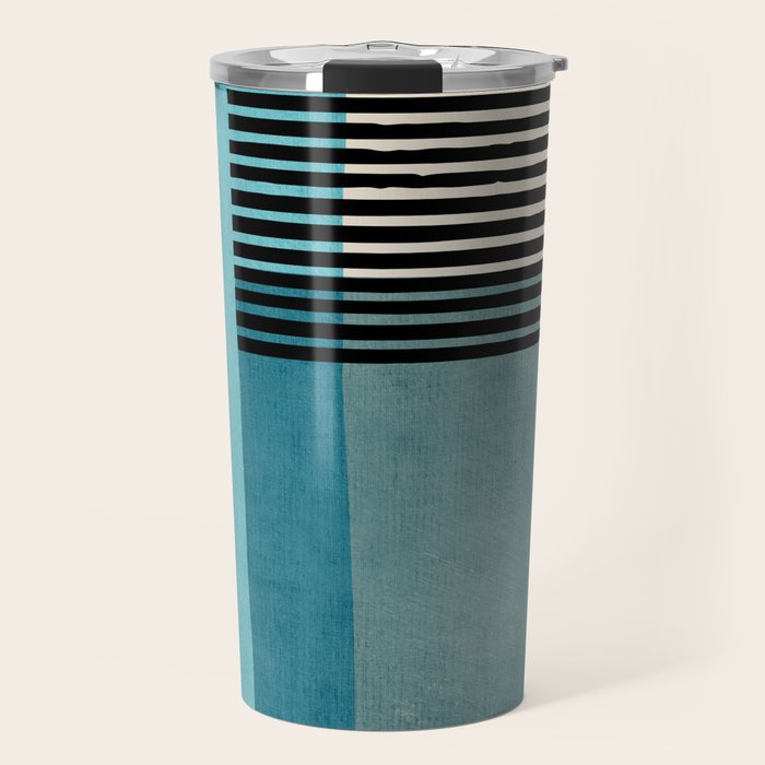 Blue Black Gray Abstract Bold Linen Wall Art 01 Travel Mug Gallery Image 1