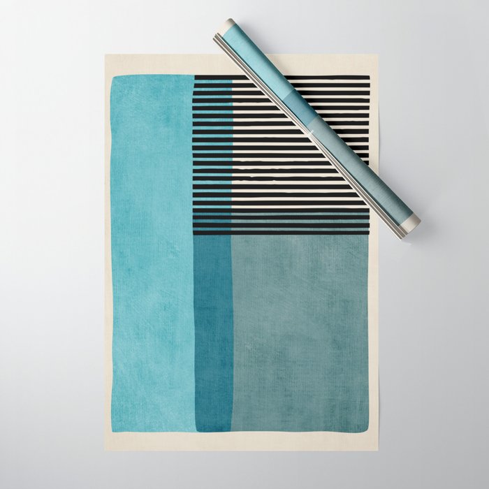 Blue Black Gray Abstract Bold Linen Wall Art 01 Wrapping Paper Gallery Image 1