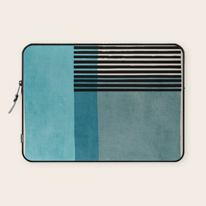 Blue Black Gray Abstract Bold Linen Wall Art 01 Laptop Sleeve Gallery Image 1