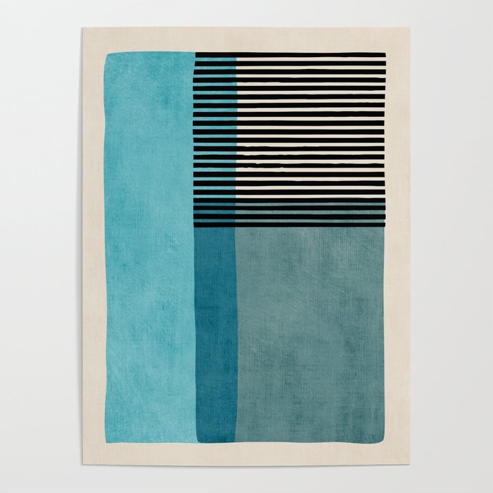 Blue Black Gray Abstract Bold Linen Wall Art 01 Poster Gallery Image 1