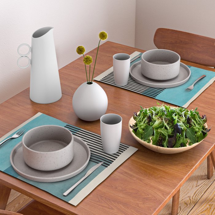 Blue Black Gray Abstract Bold Linen Wall Art 01 Placemat Gallery Image 2