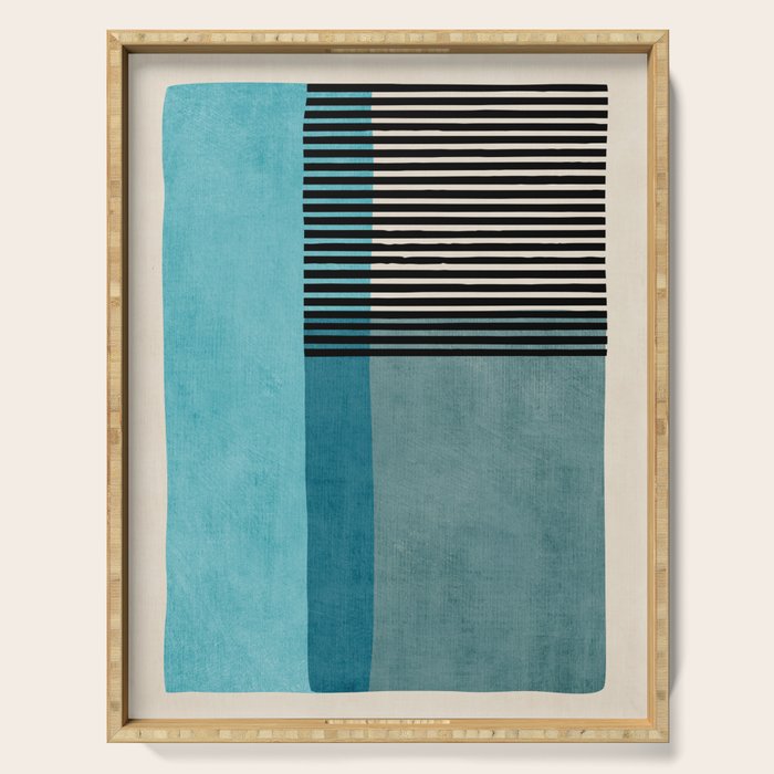 Blue Black Gray Abstract Bold Linen Wall Art 01 Serving Tray Gallery Image 1