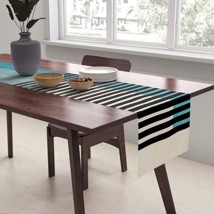Blue Black Gray Abstract Bold Linen Wall Art 01 Table Runner Gallery Image 2