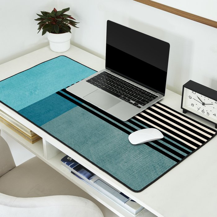 Blue Black Gray Abstract Bold Linen Wall Art 01 Desk Mat Gallery Image 2