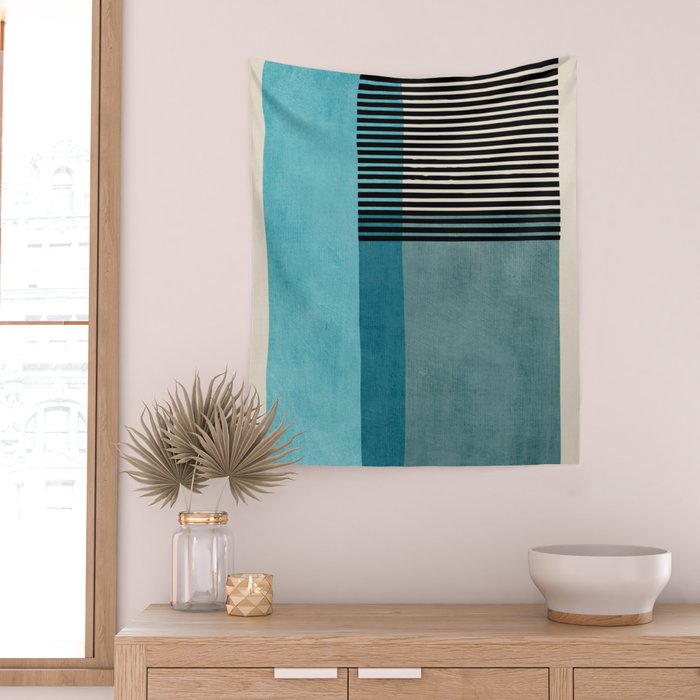 Blue Black Gray Abstract Bold Linen Wall Art 01 Wall Tapestry Gallery Image 2