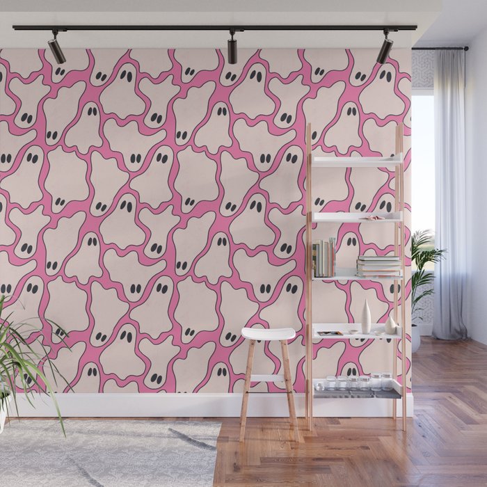 Pink Ghost Party Pop Art  Wall Mural Gallery Image 1