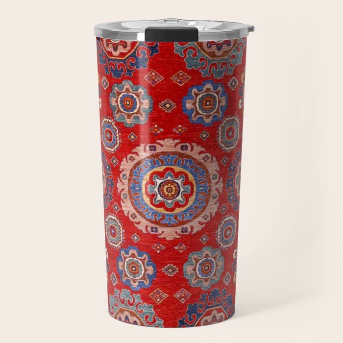 Red Suzani  Kazak Persian Rug Travel Mug Gallery Image 1