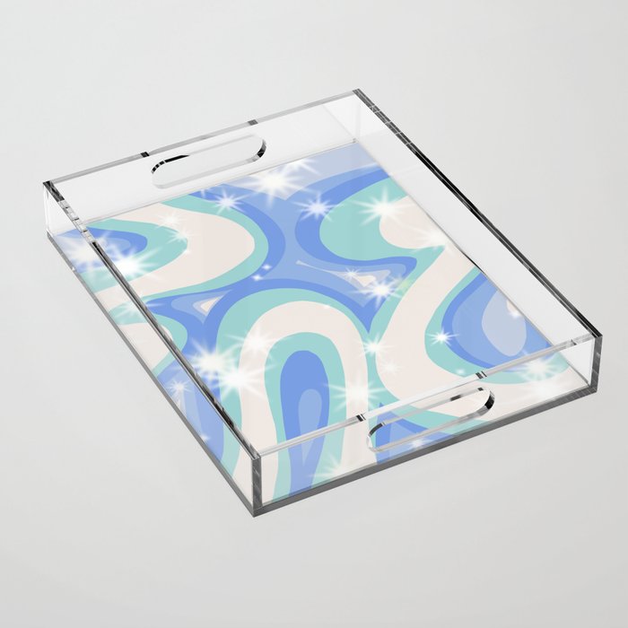 Groovy retro swirls blue Acrylic Tray Gallery Image 1