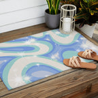 Groovy retro swirls blue Outdoor Rug Gallery Image 2