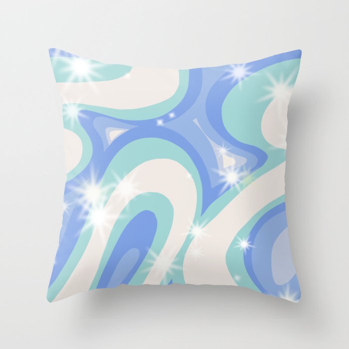 Groovy retro swirls blue Throw Pillow Gallery Image 1