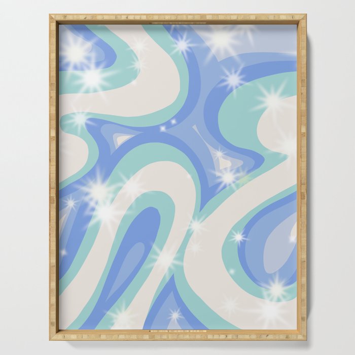 Groovy retro swirls blue Serving Tray Gallery Image 1