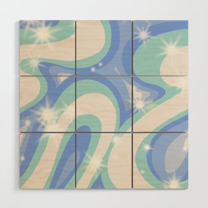 Groovy retro swirls blue Wood Wall Art Gallery Image 1