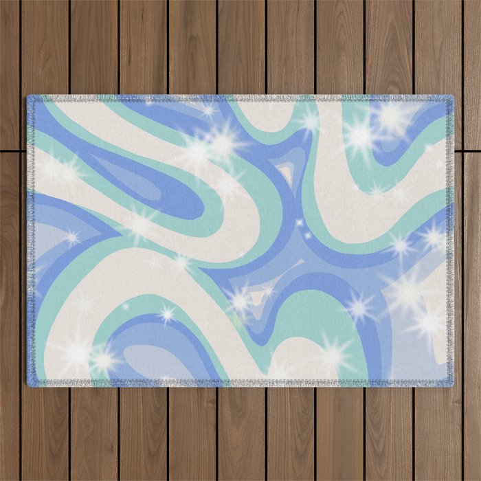 Groovy retro swirls blue Outdoor Rug Gallery Image 1