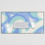 Groovy retro swirls blue Desk Mat Gallery Image 1