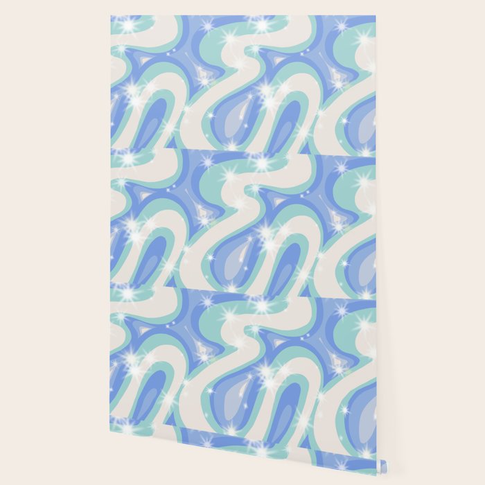 Groovy retro swirls blue Wallpaper Gallery Image 2