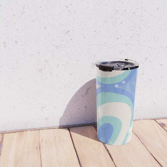 Groovy retro swirls blue Travel Mug Gallery Image 4