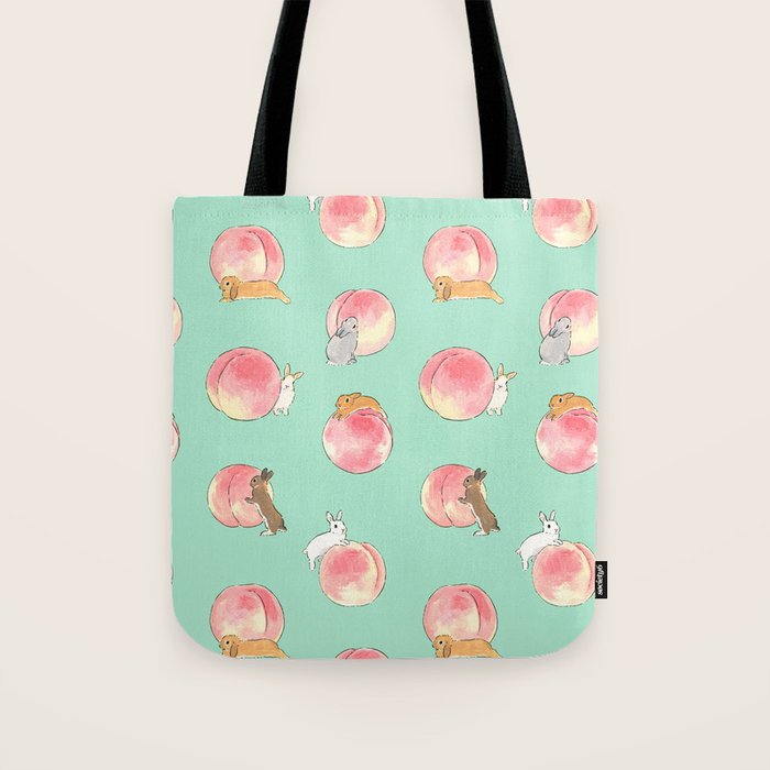 Rabbits and Peaches Tote Bag Gallery Image 1