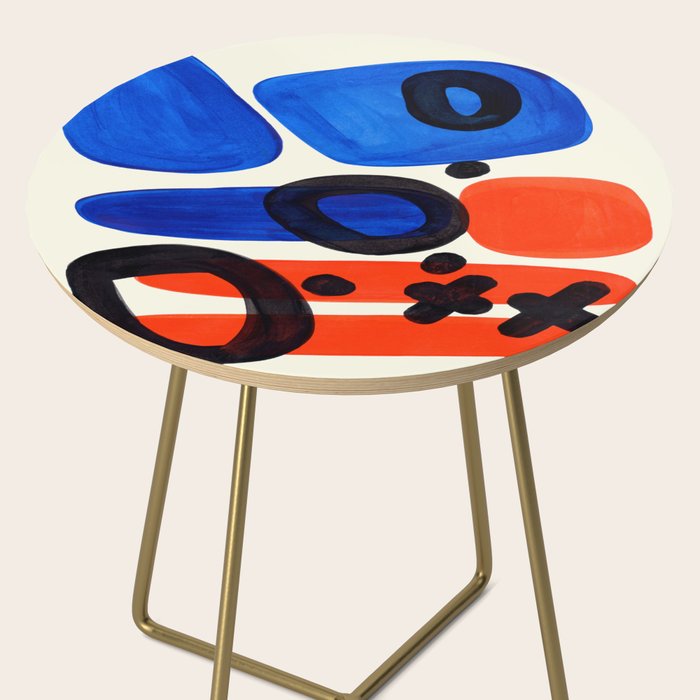 Blue Orange Fun Colorful Mid Century Modern Abstract Painting Shapes Pattern Side Table Gallery Image 2
