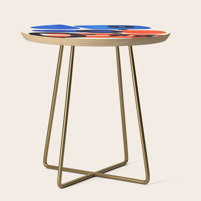 Blue Orange Fun Colorful Mid Century Modern Abstract Painting Shapes Pattern Side Table Gallery Image 1