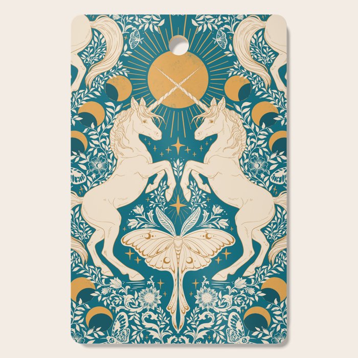 Celestial Unicorns In Turquoise and Gold Cutting Board Gallery Image 1