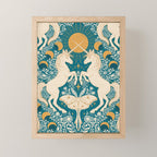 Celestial Unicorns In Turquoise and Gold Mini Art Print Gallery Image 1