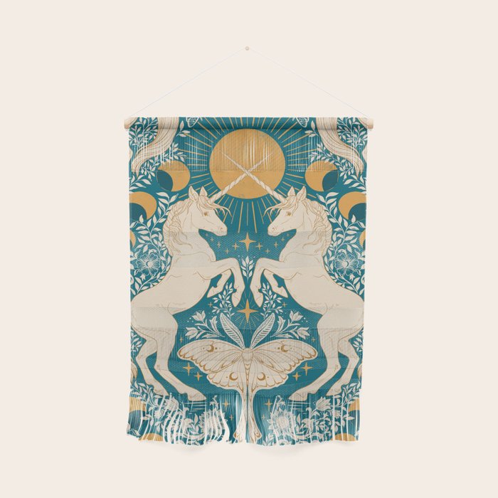 Celestial Unicorns In Turquoise and Gold Wall Hanging Gallery Image 1