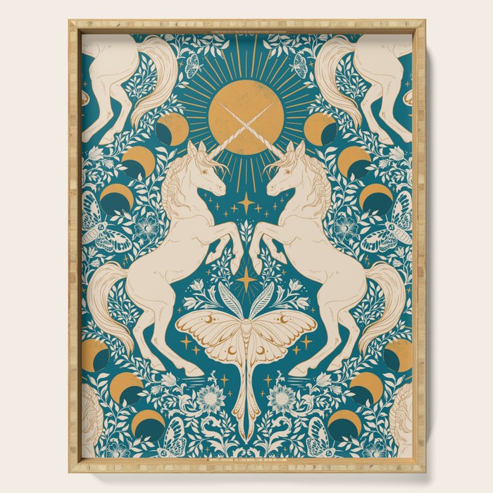 Celestial Unicorns In Turquoise and Gold Serving Tray Gallery Image 1