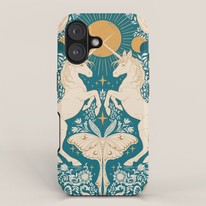 Celestial Unicorns In Turquoise and Gold iPhone Case Gallery Image 1