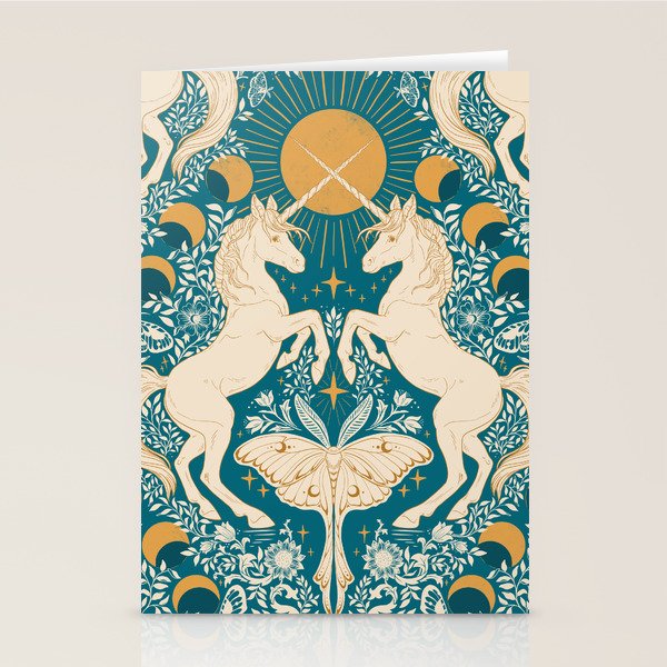 Celestial Unicorns In Turquoise and Gold Stationery Card Gallery Image 2