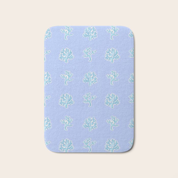 Coastal Coral Block Print in Blue and Aqua Bath Mat Gallery Image 1