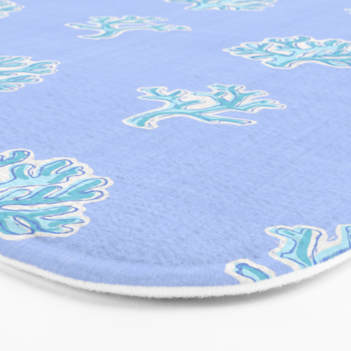 Coastal Coral Block Print in Blue and Aqua Bath Mat Gallery Image 3