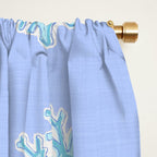 Coastal Coral Block Print in Blue and Aqua Window Curtain Gallery Image 2
