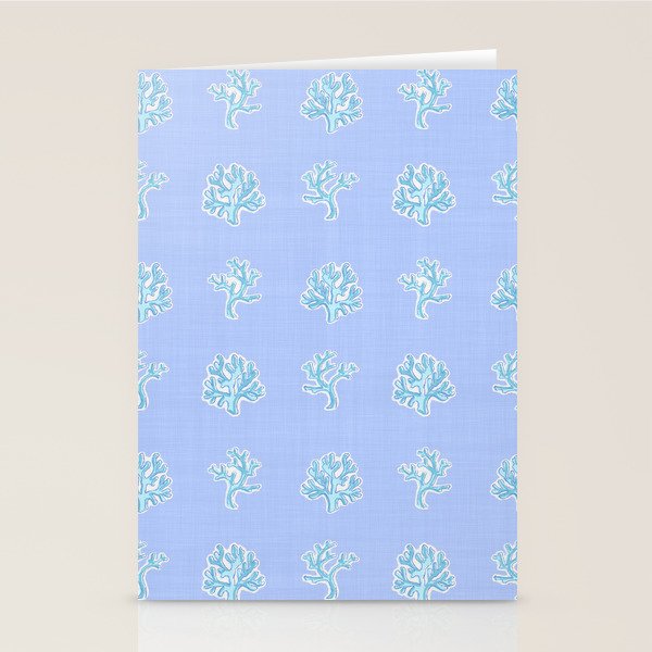 Coastal Coral Block Print in Blue and Aqua Stationery Card Gallery Image 1