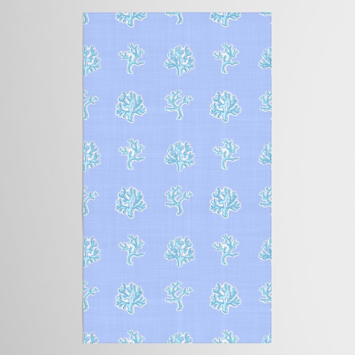 Coastal Coral Block Print in Blue and Aqua Tablecloth Gallery Image 2