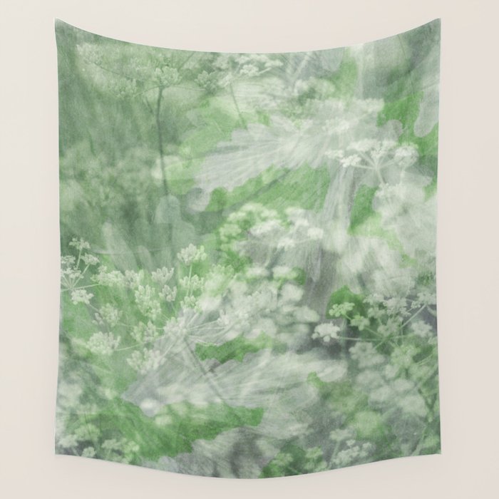 botanical abstract 101 - green double exposure floral Wall Tapestry Gallery Image 1