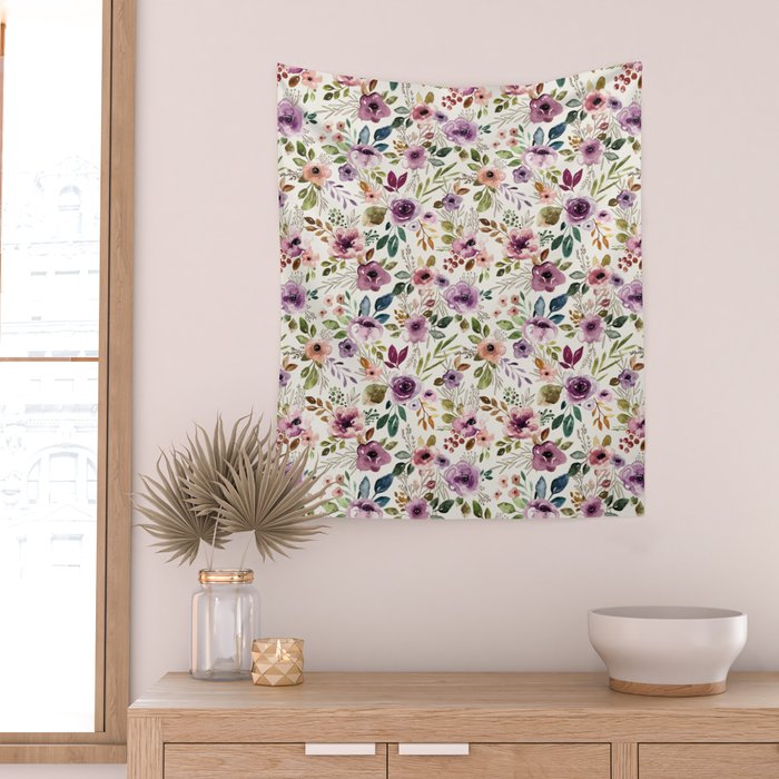Autumn Amethyst Floral Wall Tapestry Gallery Image 2