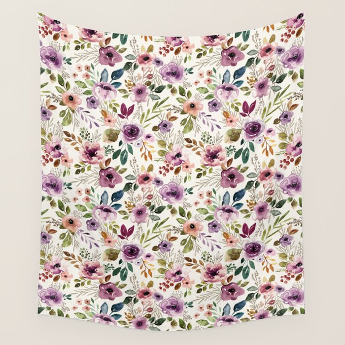 Autumn Amethyst Floral Wall Tapestry Gallery Image 4