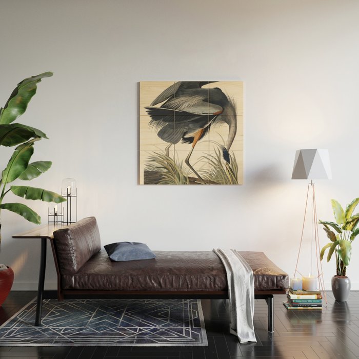 Great blue Heron from Birds of America (1827) by John James Audubon Wood Wall Art Gallery Image 2