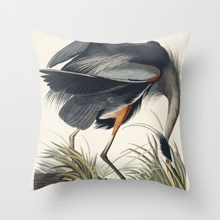 Great blue Heron from Birds of America (1827) by John James Audubon Throw Pillow Gallery Image 1